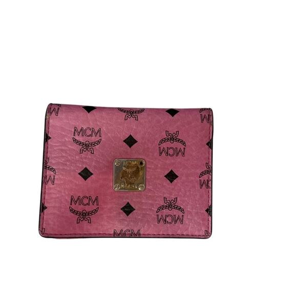 MCM Visetos Monogram Bifold Cardholder Wallet*Pink*with Entrupy COA - Picture 1 of 8